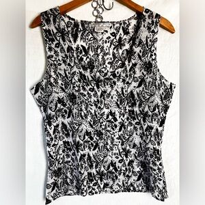 Alberto Makali Tank Top Cami Women Large Black White Stretchy Crinkle Sequin L